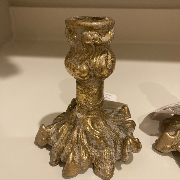 Gold & Gray Ornate Metal Candle Holder Set Of Two - Picture 6 of 9